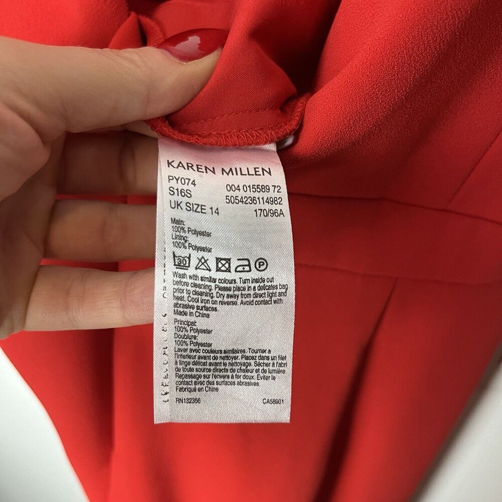 Karen‎ Millen Red Wide Leg Cropped Jumpsuit V Neck Size 10 *missing Belt​​ - Picture 6 of 9